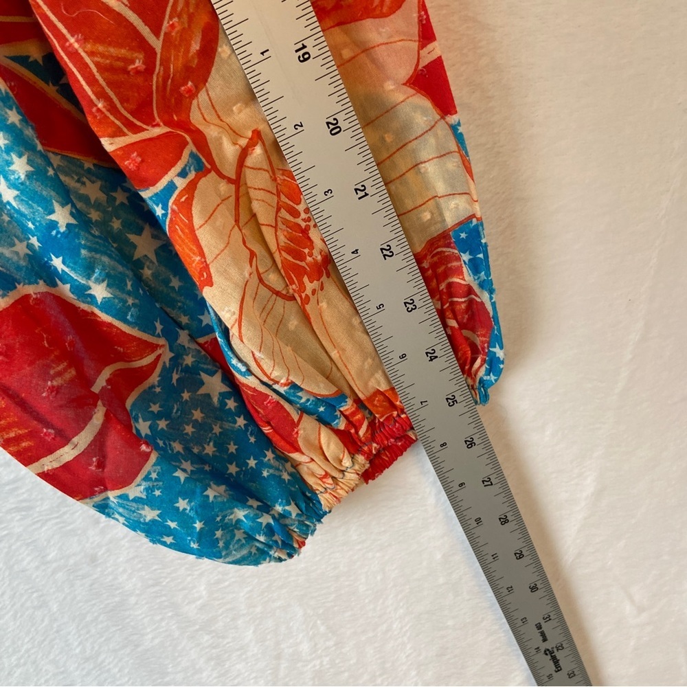 FARM Rio Blue Floral Puff-Sleeve Blouse with Red & Cream Accents - Picture 7 of 14